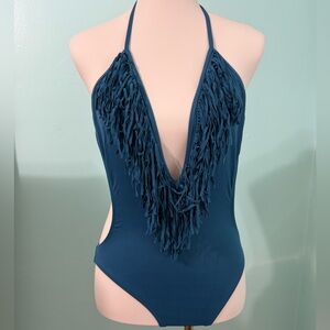 Teal Fringe Monokini